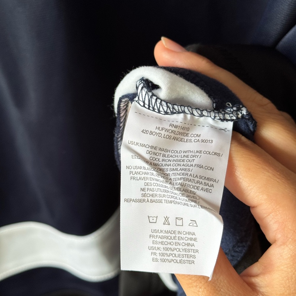 HUF Worldwide size Small Hockey Jersey Style Hoodie Navy/White. - Picture 9 of 11